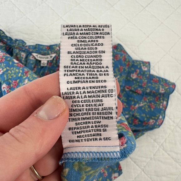 Nanette Lepore Blue Floral Ruffle Sleeve V-Neck Blouse Top Womens XL RN 103715 - Picture 6 of 14